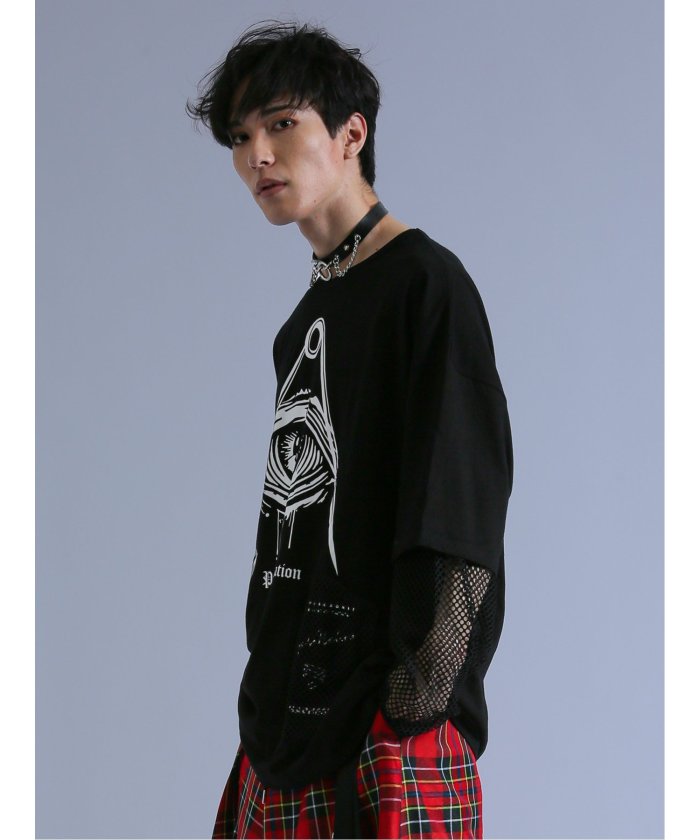 セマンティックデザイン semanticdesign SD×PSYCHONATION フェイクレイヤード メッシュ クルー長袖BIG 半袖 メンズ Tシャツ カットソー カジュアル インナー ビジネス ギフト プレ （赤） 赤