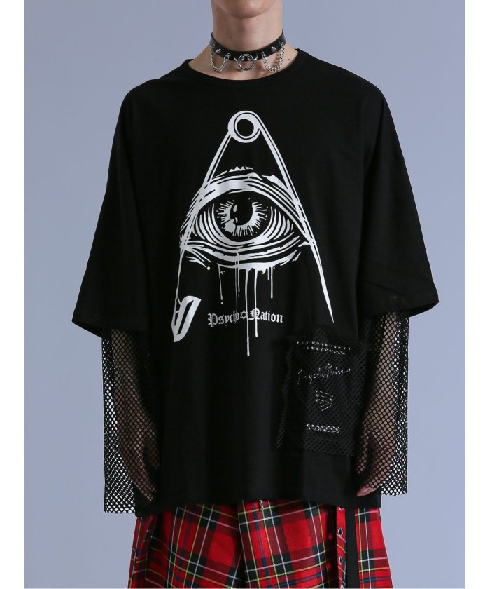 セマンティックデザイン semanticdesign SD×PSYCHONATION フェイクレイヤード メッシュ クルー長袖BIG 半袖 メンズ Tシャツ カットソー カジュアル インナー ビジネス ギフト プレ （赤） 赤