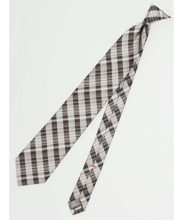 セッテピエゲ シルクチェック柄 レギュラータイ 8.5cm幅 （青） 茶