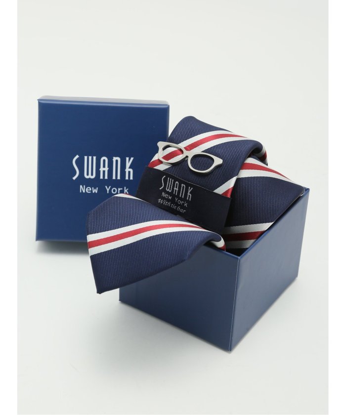 スワンク/SWANK ネクタイ＆タイバーセット （グレー） 紺