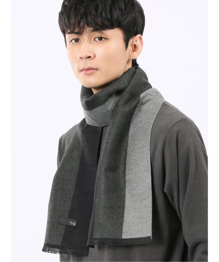 タカキュー TAKA-Q ジャガード ストライプ柄マフラー （黒） 黒