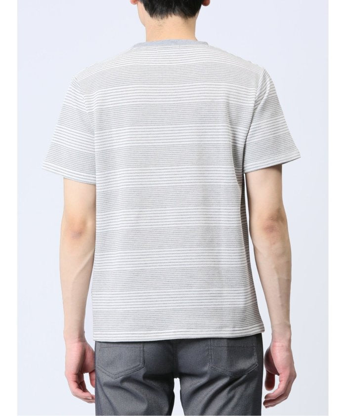 ポップコーンボーダー クルーネック半袖Tシャツ メンズ Tシャツ カットソー カジュアル インナー トップス ギフト プレゼント （ベージュ） 紺