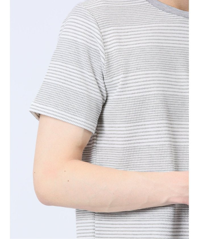 ポップコーンボーダー クルーネック半袖Tシャツ メンズ Tシャツ カットソー カジュアル インナー トップス ギフト プレゼント （ベージュ） 紺