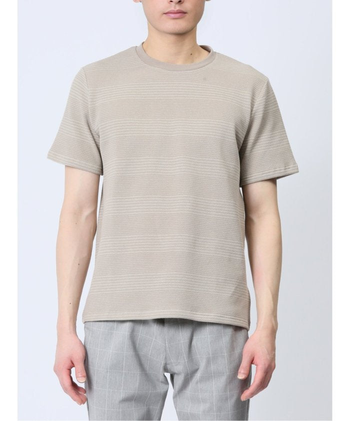 ポップコーンボーダー クルーネック半袖Tシャツ メンズ Tシャツ カットソー カジュアル インナー トップス ギフト プレゼント （ベージュ） 紺