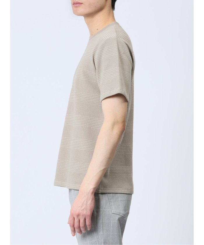 ポップコーンボーダー クルーネック半袖Tシャツ メンズ Tシャツ カットソー カジュアル インナー トップス ギフト プレゼント （ベージュ） 紺
