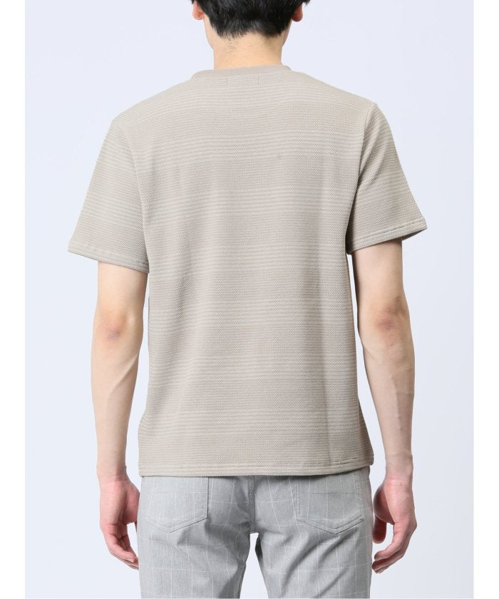 ポップコーンボーダー クルーネック半袖Tシャツ メンズ Tシャツ カットソー カジュアル インナー トップス ギフト プレゼント （ベージュ） 紺