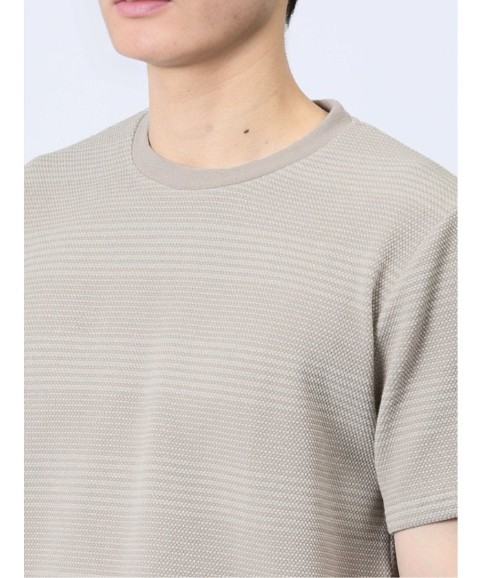 ポップコーンボーダー クルーネック半袖Tシャツ メンズ Tシャツ カットソー カジュアル インナー トップス ギフト プレゼント （ベージュ） 紺
