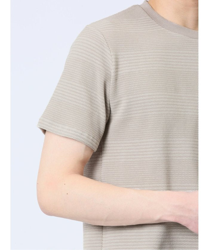 ポップコーンボーダー クルーネック半袖Tシャツ メンズ Tシャツ カットソー カジュアル インナー トップス ギフト プレゼント （ベージュ） 紺