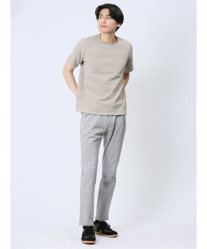 ポップコーンボーダー クルーネック半袖Tシャツ メンズ Tシャツ カットソー カジュアル インナー トップス ギフト プレゼント （ベージュ） 紺
