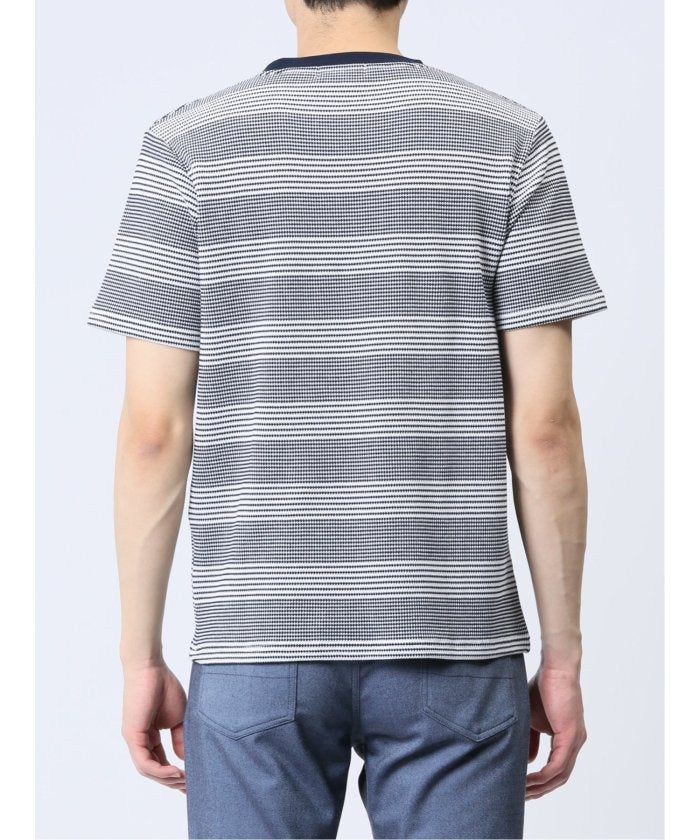 ポップコーンボーダー クルーネック半袖Tシャツ メンズ Tシャツ カットソー カジュアル インナー トップス ギフト プレゼント （ベージュ） 紺