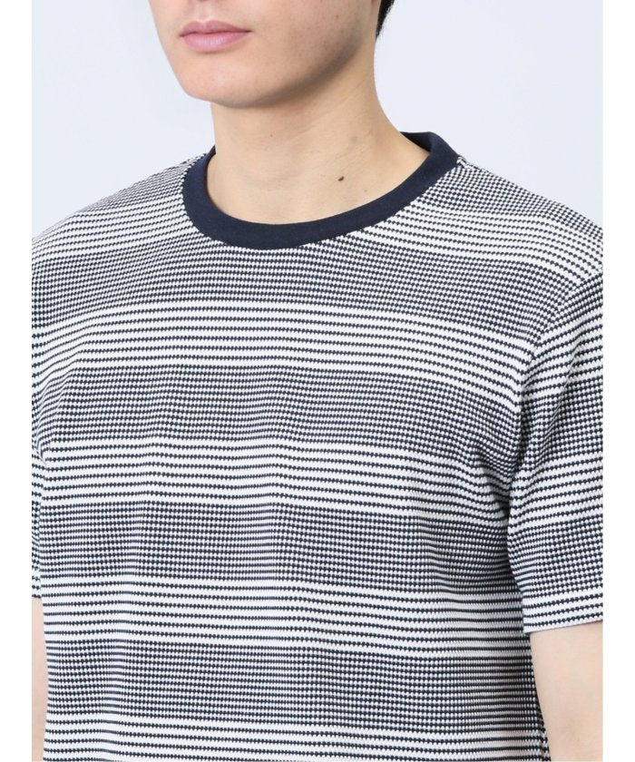 ポップコーンボーダー クルーネック半袖Tシャツ メンズ Tシャツ カットソー カジュアル インナー トップス ギフト プレゼント （ベージュ） 紺