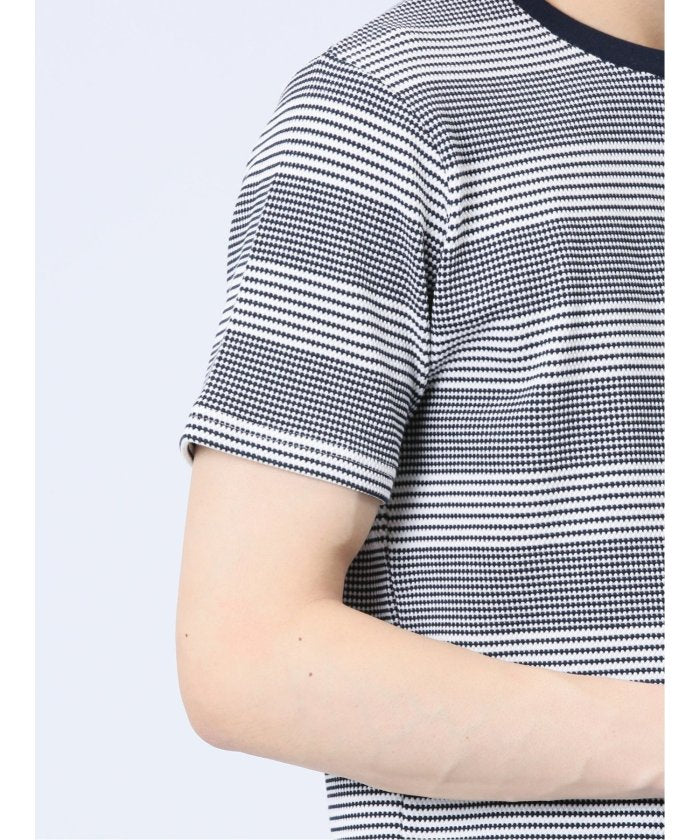 ポップコーンボーダー クルーネック半袖Tシャツ メンズ Tシャツ カットソー カジュアル インナー トップス ギフト プレゼント （ベージュ） 紺