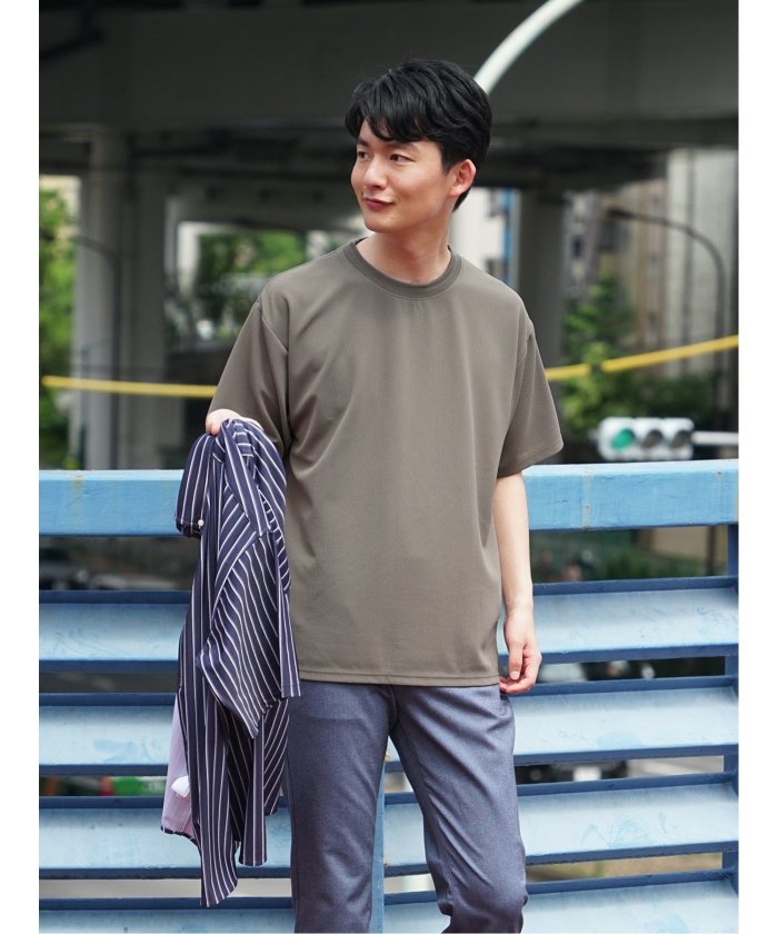 タカキュー TAKA-Q ふくれストライプ クルーネック半袖Tシャツ メンズ Tシャツ カットソー カジュアル インナー トップス ギフト プレゼント （ベージュ） ベージュ