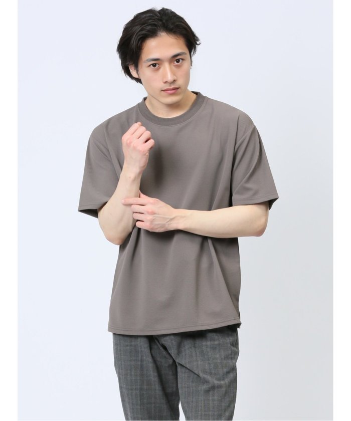 タカキュー TAKA-Q ふくれストライプ クルーネック半袖Tシャツ メンズ Tシャツ カットソー カジュアル インナー トップス ギフト プレゼント （ベージュ） ベージュ