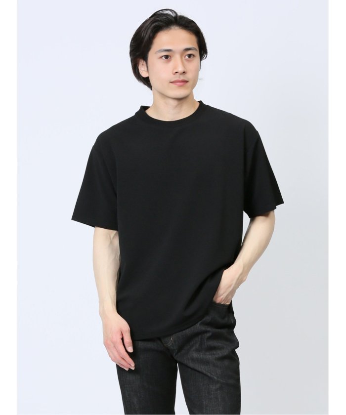 タカキュー TAKA-Q ふくれストライプ クルーネック半袖Tシャツ メンズ Tシャツ カットソー カジュアル インナー トップス ギフト プレゼント （黒） 黒