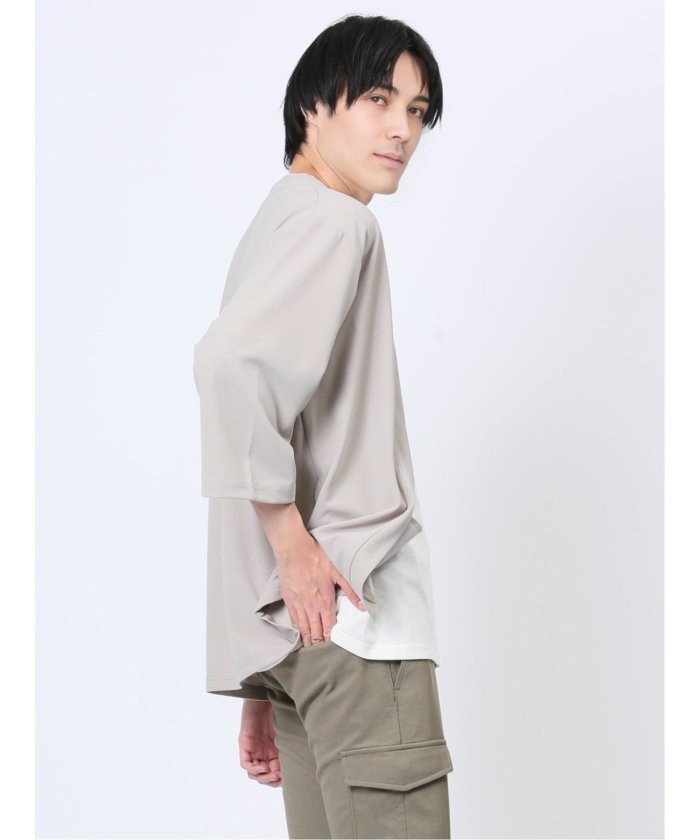 タカキュー TAKA-Q 5分袖 梨地カーディガン&半袖Tシャツ アンサンブル メンズ Tシャツ カットソー カジュアル インナー トップス ギフト プレゼント （ライトグレー） ライトグレー