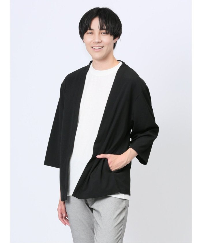 タカキュー TAKA-Q 5分袖 梨地カーディガン&半袖Tシャツ アンサンブル メンズ Tシャツ カットソー カジュアル インナー トップス ギフト プレゼント （黒） 黒