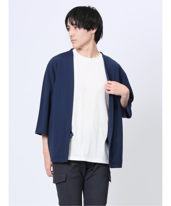 タカキュー TAKA-Q 5分袖 梨地カーディガン&半袖Tシャツ アンサンブル メンズ Tシャツ カットソー カジュアル インナー トップス ギフト プレゼント （青） 青