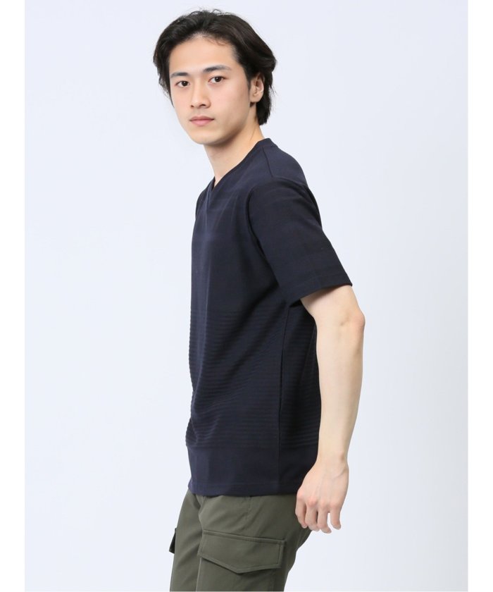 タカキュー TAKA-Q リンクスパネルボーダー Vネック半袖Tシャツ メンズ Tシャツ カットソー カジュアル インナー トップス ギフト プレゼント （緑） 緑