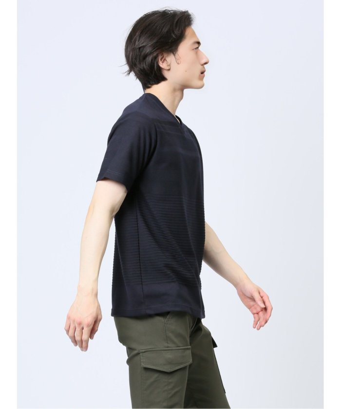 タカキュー TAKA-Q リンクスパネルボーダー Vネック半袖Tシャツ メンズ Tシャツ カットソー カジュアル インナー トップス ギフト プレゼント （緑） 緑