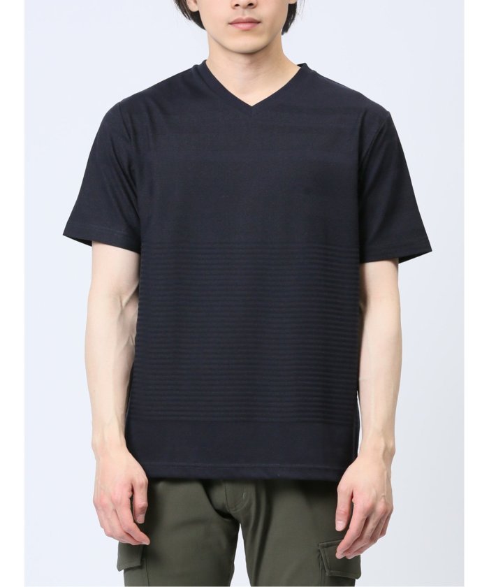 タカキュー TAKA-Q リンクスパネルボーダー Vネック半袖Tシャツ メンズ Tシャツ カットソー カジュアル インナー トップス ギフト プレゼント （緑） 緑