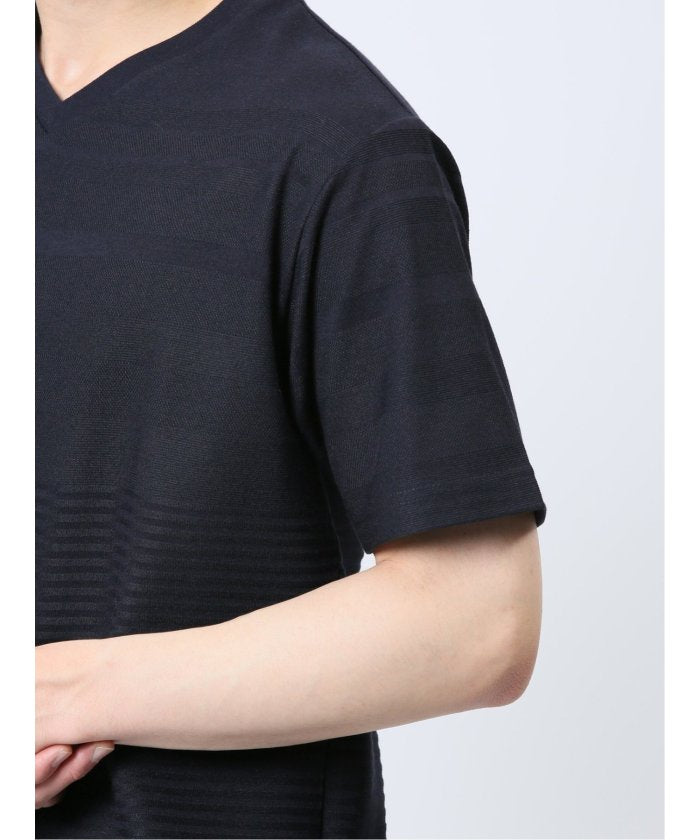 タカキュー TAKA-Q リンクスパネルボーダー Vネック半袖Tシャツ メンズ Tシャツ カットソー カジュアル インナー トップス ギフト プレゼント （緑） 緑
