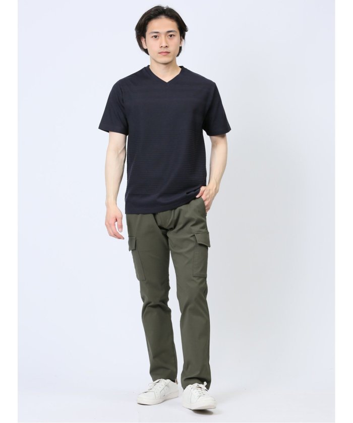 タカキュー TAKA-Q リンクスパネルボーダー Vネック半袖Tシャツ メンズ Tシャツ カットソー カジュアル インナー トップス ギフト プレゼント （緑） 緑