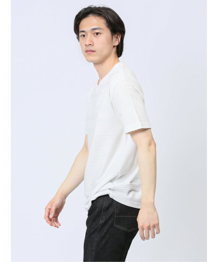 タカキュー TAKA-Q リンクスパネルボーダー Vネック半袖Tシャツ メンズ Tシャツ カットソー カジュアル インナー トップス ギフト プレゼント （緑） 緑