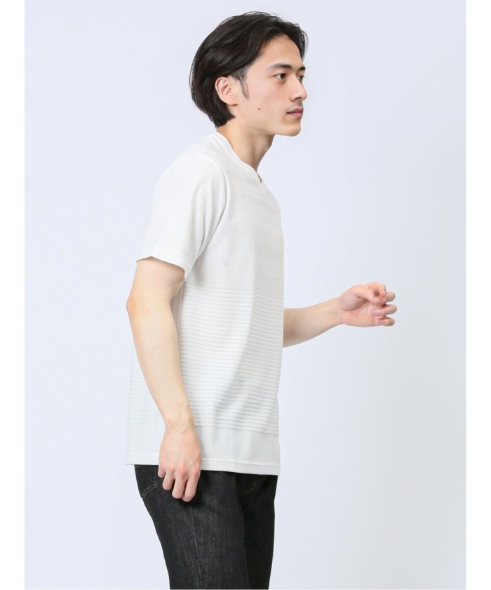 タカキュー TAKA-Q リンクスパネルボーダー Vネック半袖Tシャツ メンズ Tシャツ カットソー カジュアル インナー トップス ギフト プレゼント （緑） 緑