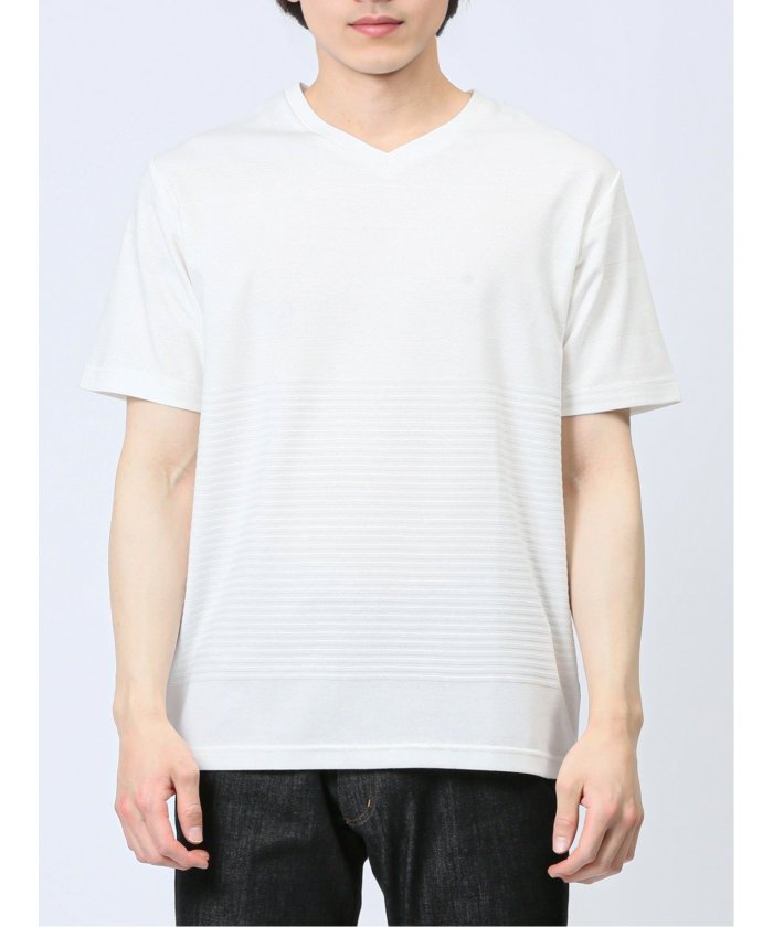 トップス Taka Takakyu TAKA-Q Links Panel Border V-Neck Short Sleeve T