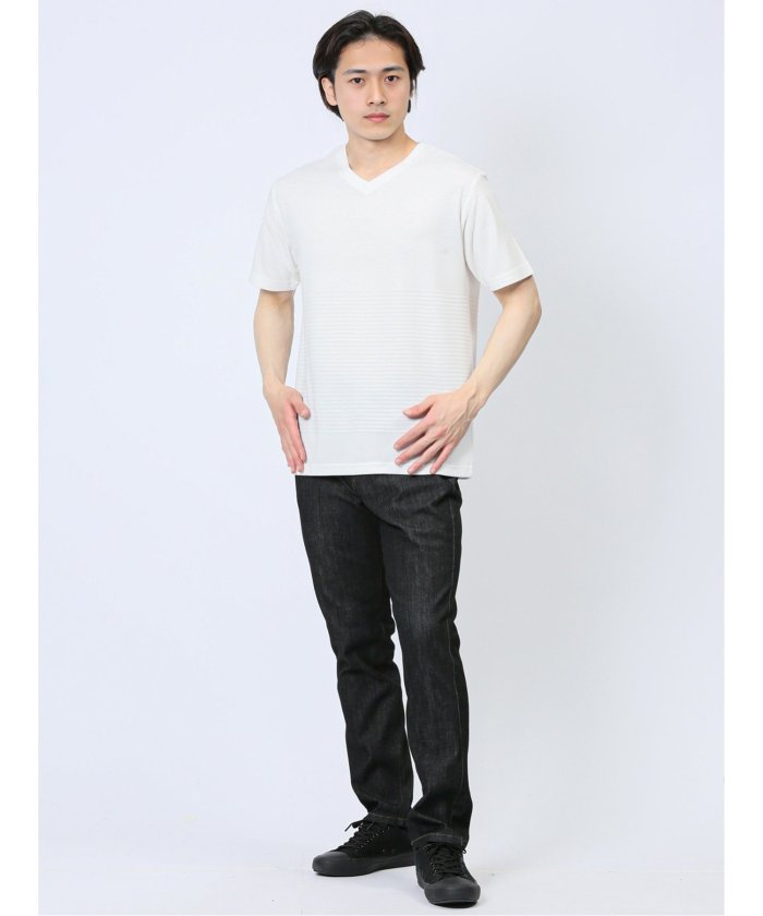 タカキュー TAKA-Q リンクスパネルボーダー Vネック半袖Tシャツ メンズ Tシャツ カットソー カジュアル インナー トップス ギフト プレゼント （緑） 緑