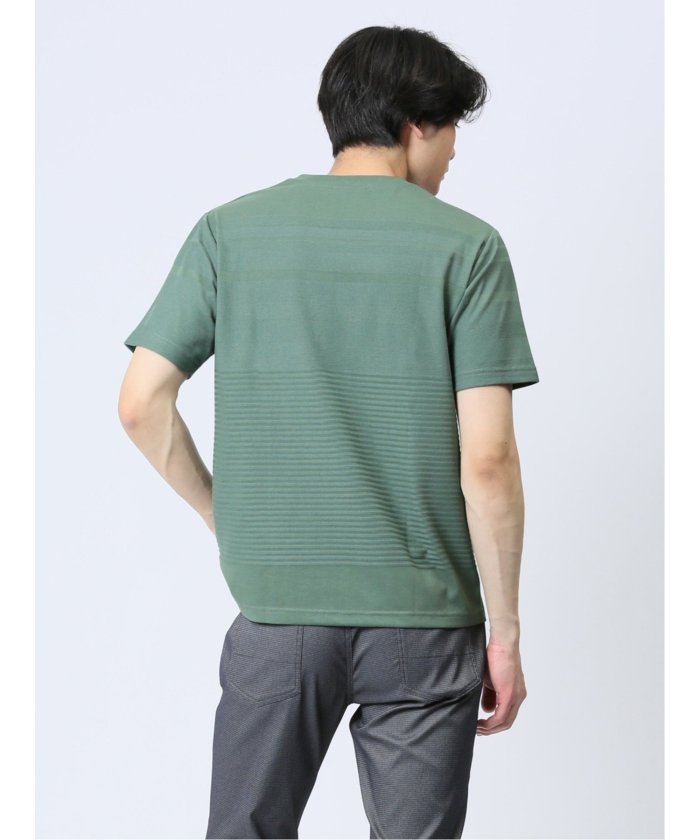 タカキュー TAKA-Q リンクスパネルボーダー Vネック半袖Tシャツ メンズ Tシャツ カットソー カジュアル インナー トップス ギフト プレゼント （緑） 緑