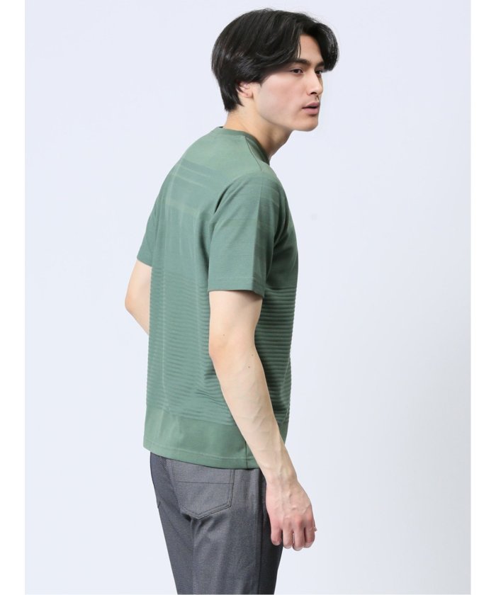 タカキュー TAKA-Q リンクスパネルボーダー Vネック半袖Tシャツ メンズ Tシャツ カットソー カジュアル インナー トップス ギフト プレゼント （緑） 緑