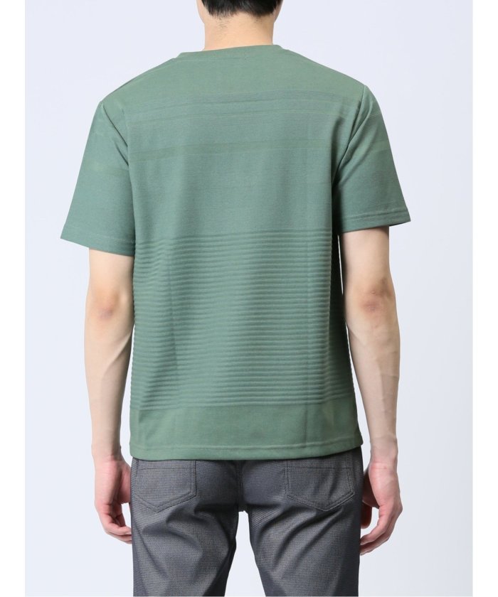 タカキュー TAKA-Q リンクスパネルボーダー Vネック半袖Tシャツ メンズ Tシャツ カットソー カジュアル インナー トップス ギフト プレゼント （緑） 緑
