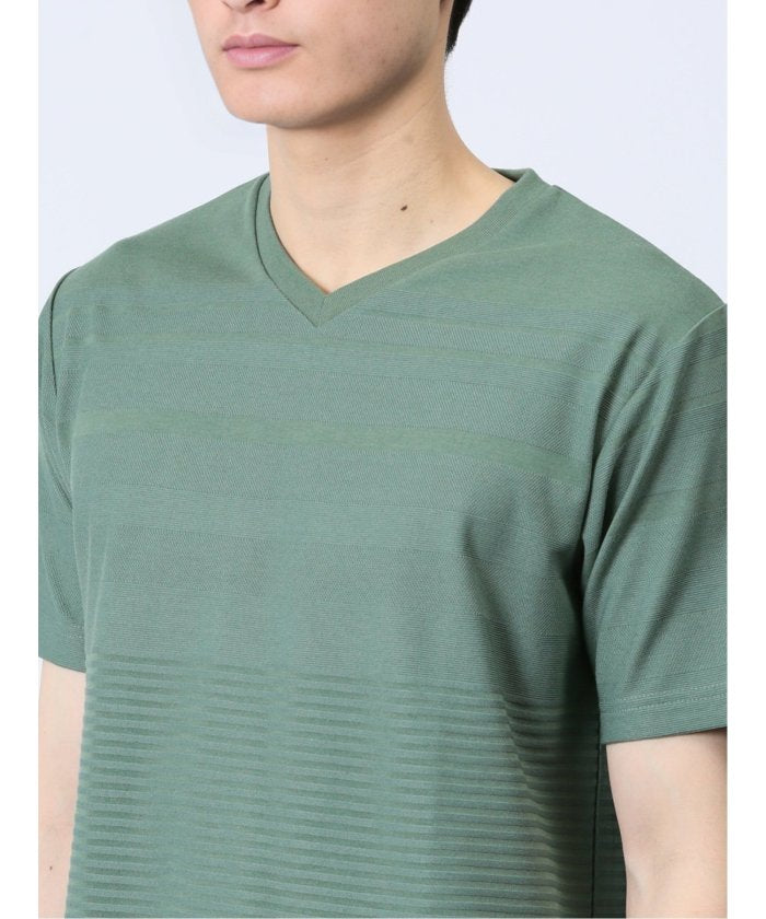タカキュー TAKA-Q リンクスパネルボーダー Vネック半袖Tシャツ メンズ Tシャツ カットソー カジュアル インナー トップス ギフト プレゼント （緑） 緑