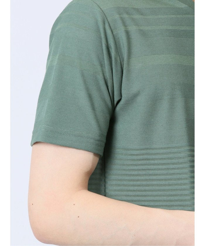 タカキュー TAKA-Q リンクスパネルボーダー Vネック半袖Tシャツ メンズ Tシャツ カットソー カジュアル インナー トップス ギフト プレゼント （緑） 緑
