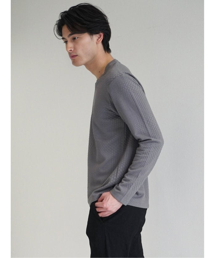 タカキュー TAKA-Q ブロックジャガード Vネック長袖Tシャツ メンズ Tシャツ カットソー カジュアル インナー ビジネス ギフト プレゼント