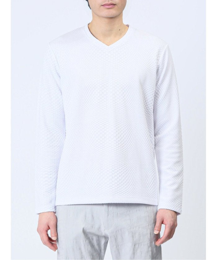タカキュー TAKA-Q ブロックジャガード Vネック長袖Tシャツ メンズ Tシャツ カットソー カジュアル インナー ビジネス ギフト プレゼント