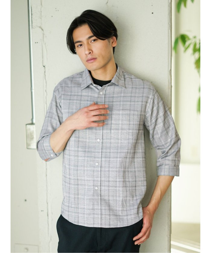 タカキュー TAKA-Q DRY ワッフルチェック レギュラーカラー7分袖シャツ メンズ シャツ カジュアル トップス インナー ギフト プレゼント ライトアウター  アウター （ライトグレー） ライトグレー