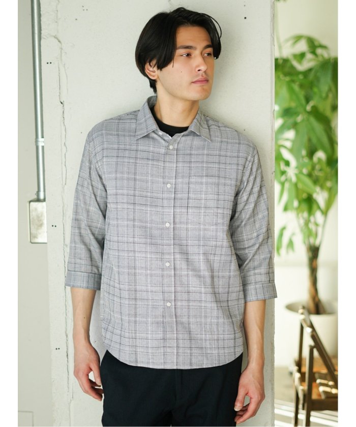 タカキュー TAKA-Q DRY ワッフルチェック レギュラーカラー7分袖シャツ メンズ シャツ カジュアル トップス インナー ギフト プレゼント ライトアウター  アウター （ライトグレー） ライトグレー