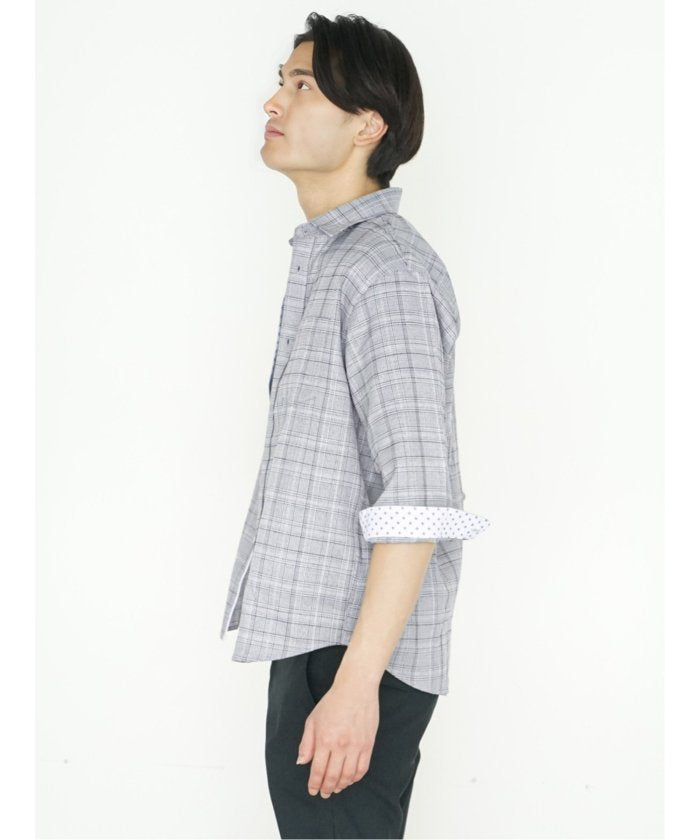 タカキュー TAKA-Q DRY ワッフルチェック レギュラーカラー7分袖シャツ メンズ シャツ カジュアル トップス インナー ギフト プレゼント ライトアウター  アウター （ライトグレー） ライトグレー