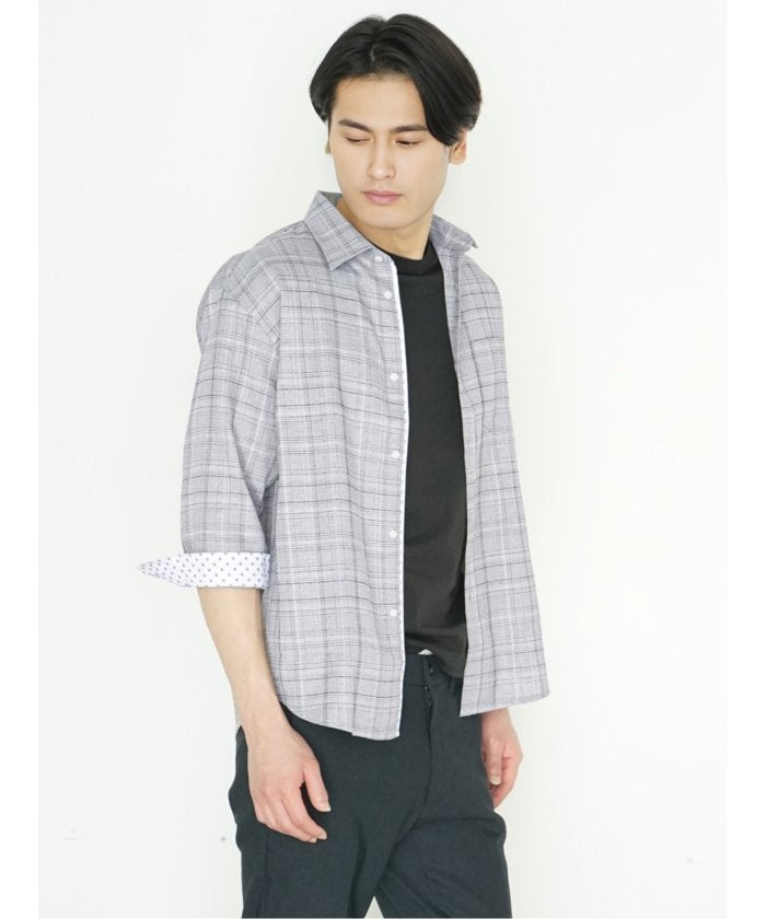 タカキュー TAKA-Q DRY ワッフルチェック レギュラーカラー7分袖シャツ メンズ シャツ カジュアル トップス インナー ギフト プレゼント ライトアウター  アウター （ライトグレー） ライトグレー