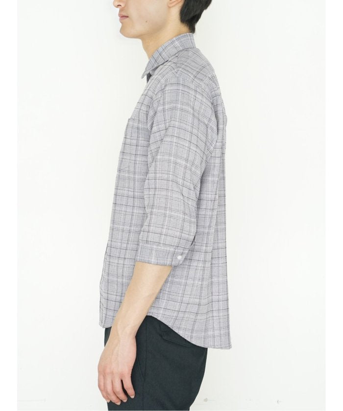 タカキュー TAKA-Q DRY ワッフルチェック レギュラーカラー7分袖シャツ メンズ シャツ カジュアル トップス インナー ギフト プレゼント ライトアウター  アウター （ライトグレー） ライトグレー