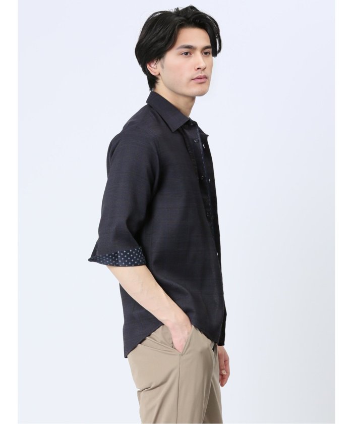 タカキュー TAKA-Q DRY ワッフルチェック レギュラーカラー7分袖シャツ メンズ シャツ カジュアル トップス インナー ギフト プレゼント ライトアウター  アウター （ライトグレー） ライトグレー