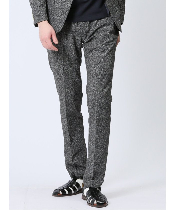 軽量 スリムフィット ノータックパンツ プリント黒(セットアップ可能) メンズ パンツ ボトム ストレッチ 伸びる カジュアル ビジネス 通勤 仕事 ジャケパン （黒） 黒
