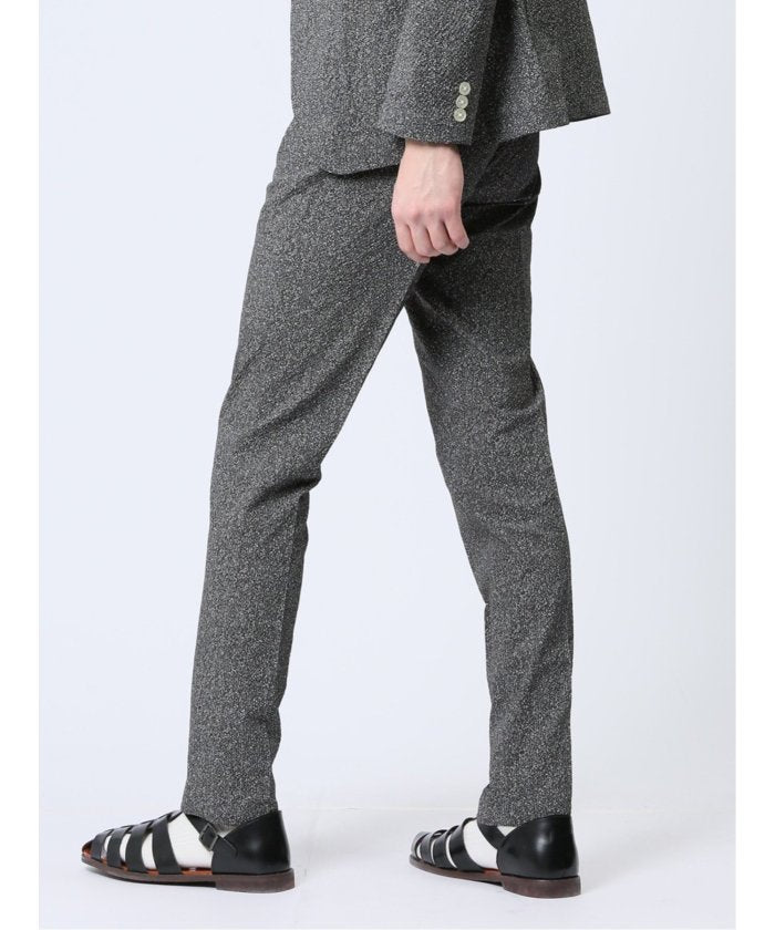 軽量 スリムフィット ノータックパンツ プリント黒(セットアップ可能) メンズ パンツ ボトム ストレッチ 伸びる カジュアル ビジネス 通勤 仕事 ジャケパン （黒） 黒