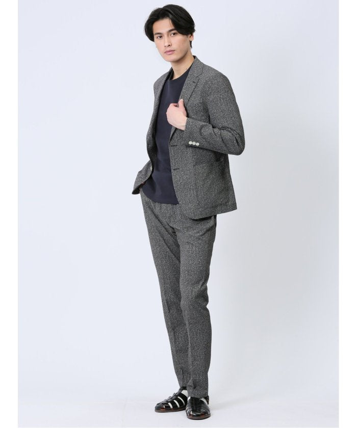 軽量 スリムフィット ノータックパンツ プリント黒(セットアップ可能) メンズ パンツ ボトム ストレッチ 伸びる カジュアル ビジネス 通勤 仕事 ジャケパン （黒） 黒