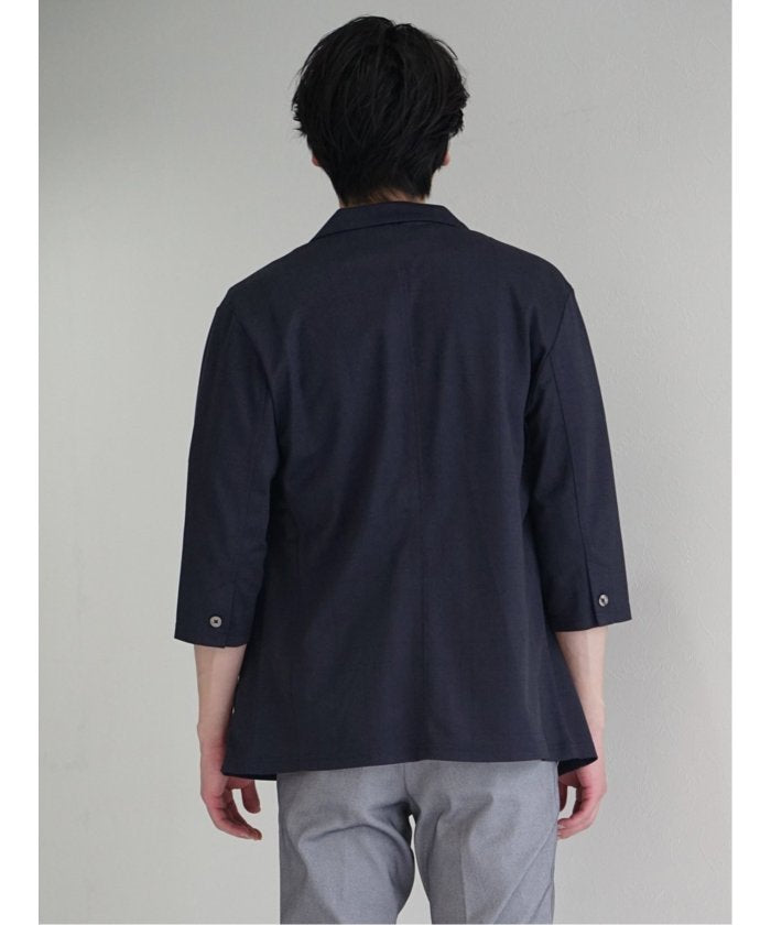 タカキュー TAKA-Q 吸水速乾 グレンチェック 1ボタン7分袖ジャケット メンズ セットアップ ジャケット ビジネス カジュアル アウター ライトアウター 通勤 仕事  （紺） 紺