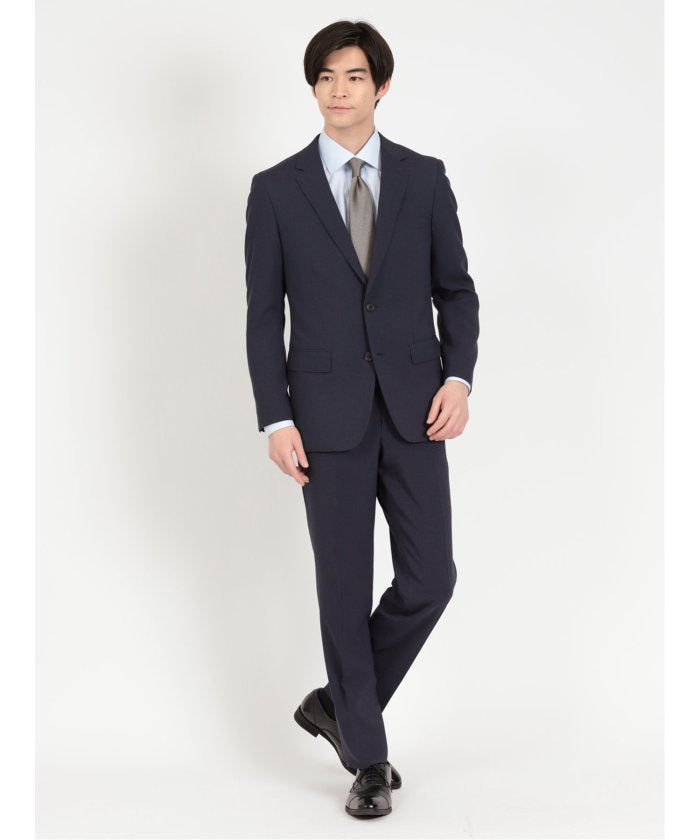 タカキュー TAKA-Q ストレッチウォッシャブル スリムフィット 2ボタン2ピーススーツ 組織青 メンズ セットアップ ジャケット ビジネス カジュアル 通勤 仕事 （青） 青