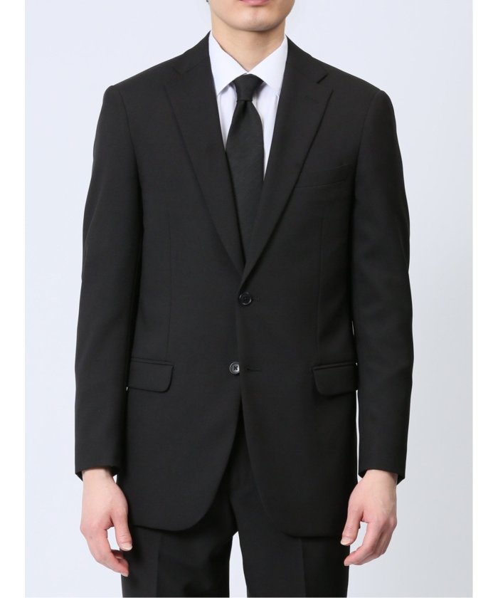 タカキュー TAKA-Q 【WEB限定】裾上げ不要 ストレッチウォッシャブル 2ボタン2ピースノータック フォーマルスーツ 黒無地 メンズ セットアップ ジャケット ビジネス カジュアル